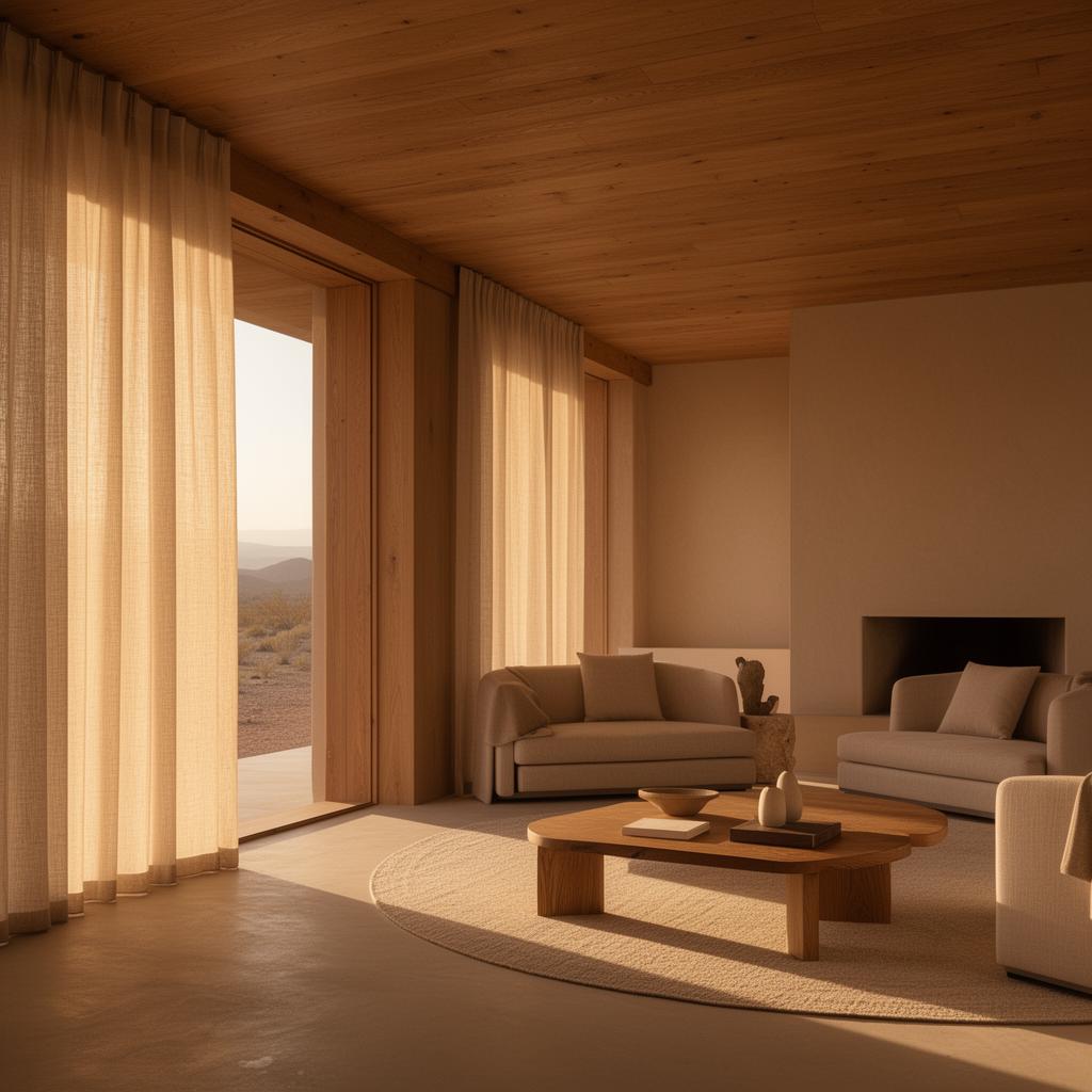 Beautifully restored modern desert living room at golden hour by Elements Restoration